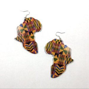 Africa Shaped Earrings - Kente Print